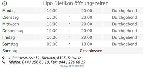 Öffnungszeiten von Lipo in Dietikon